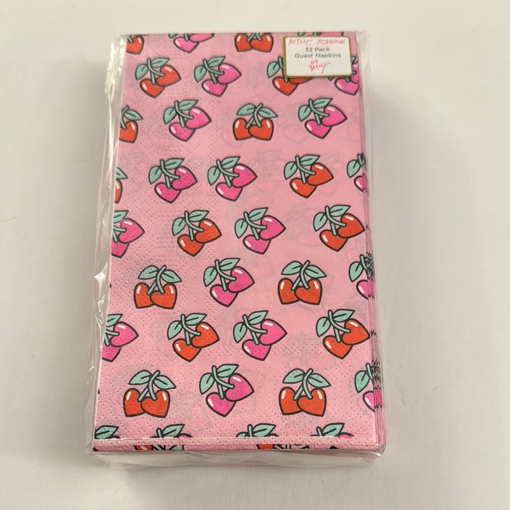 Betsey Johnson Pink Cherry Patterned Guest Napkins New B15